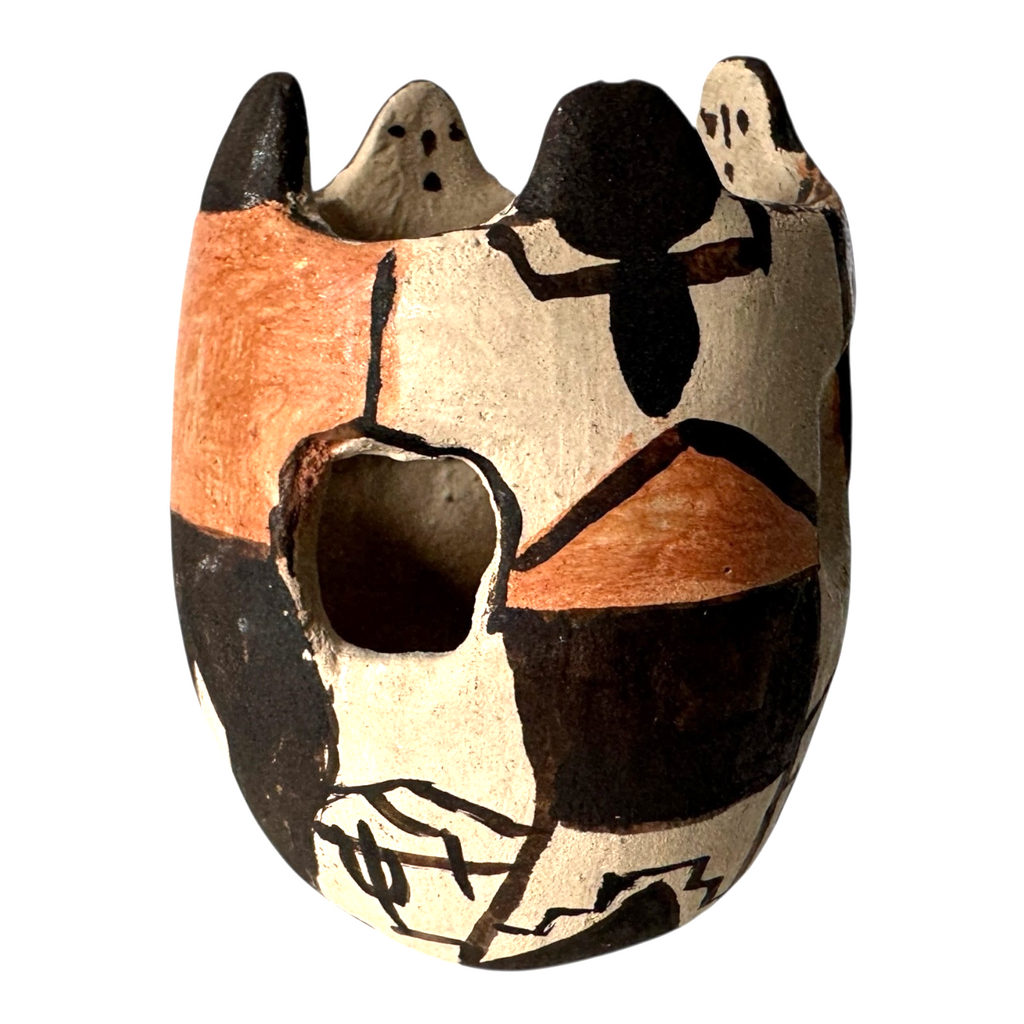 Vintage Native American Papago Hand Painted Pottery Effigy Pot (Signed)