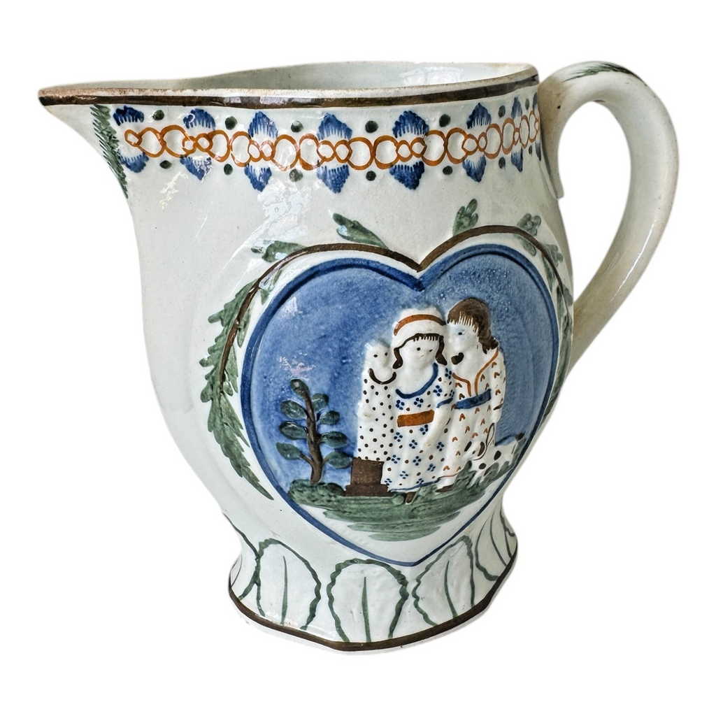 Antique Staffordshire Prattware Pearlware Jug Pitcher - Mischievous Sport Scene