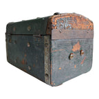 Antique American Green Leather Covered Lock Box Dome Top Chest