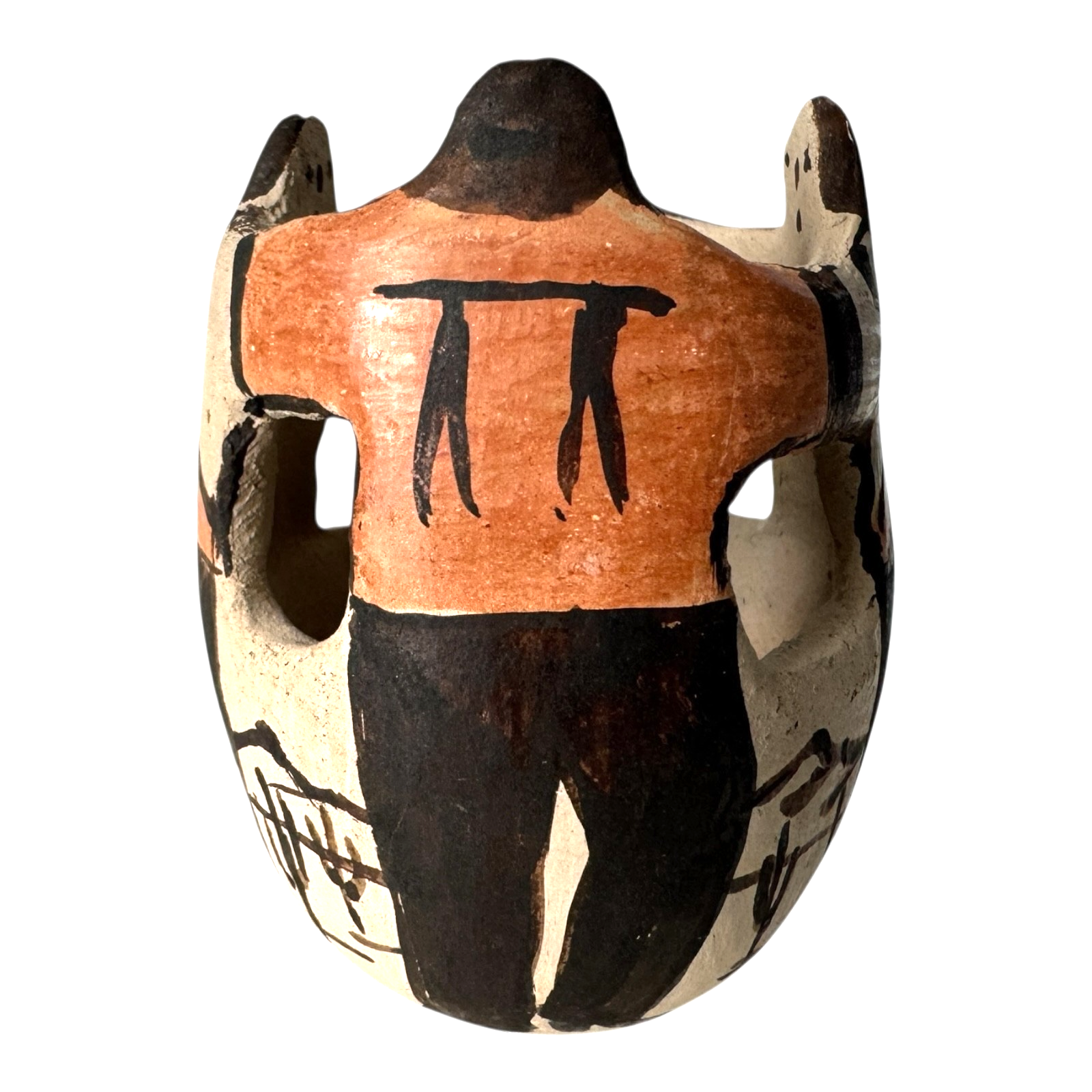 Vintage Native American Papago Hand Painted Pottery Effigy Pot (Signed)