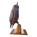 Vintage Carved Folk Art Wood Owl Sculpture Glass Eyes - Signed by Carl Scharver