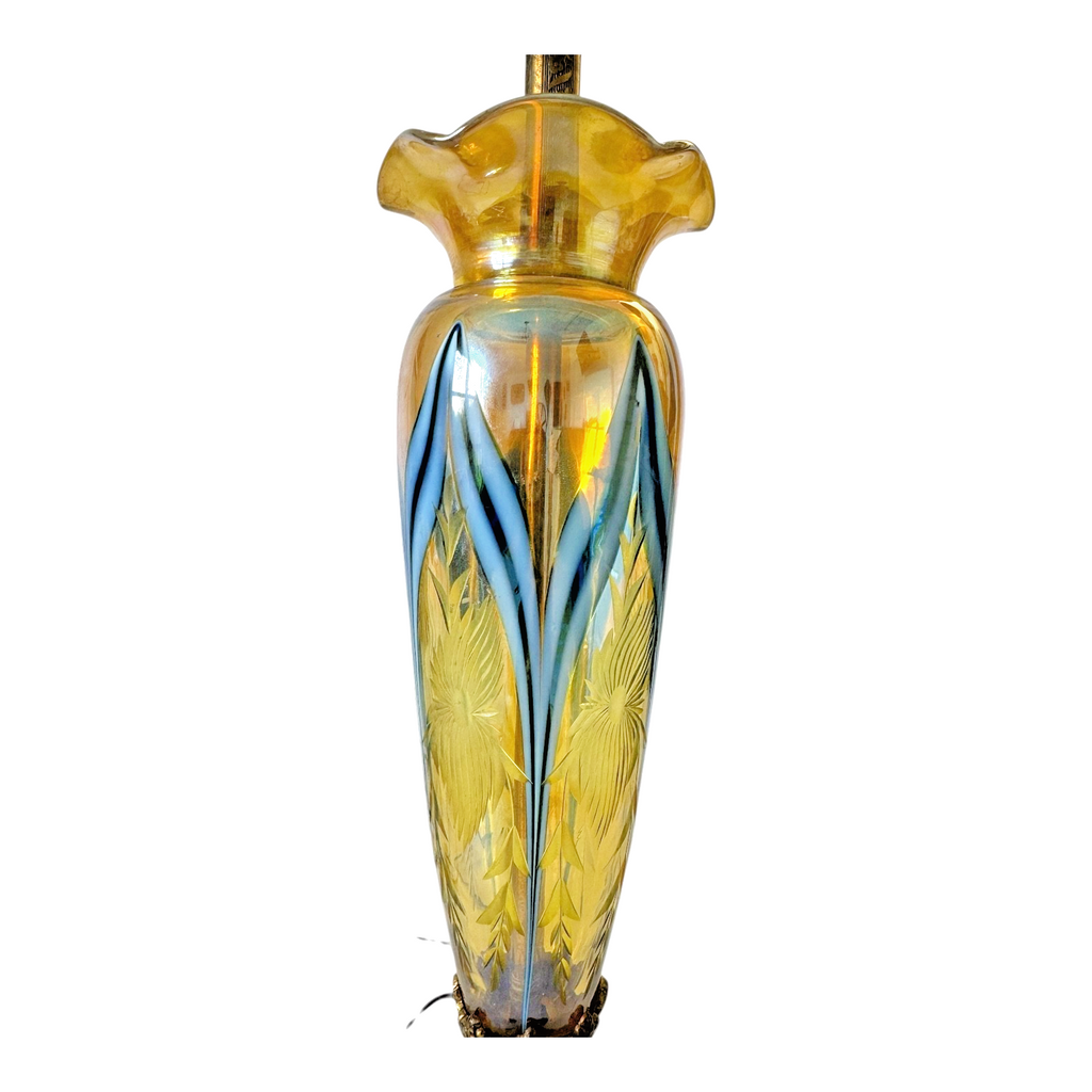 Vintage Durand Pulled Feather Art Nouveau Glass Dual Socket Lamp