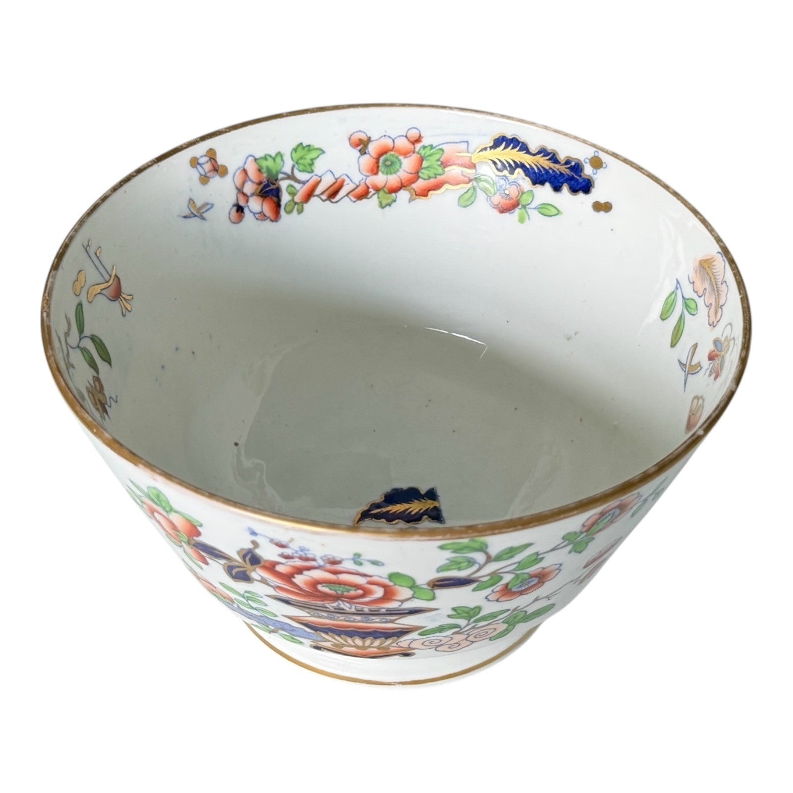 Antique 1800s English Ironstone Bowl - Imari Jardiniere Pattern & Cobalt Blue
