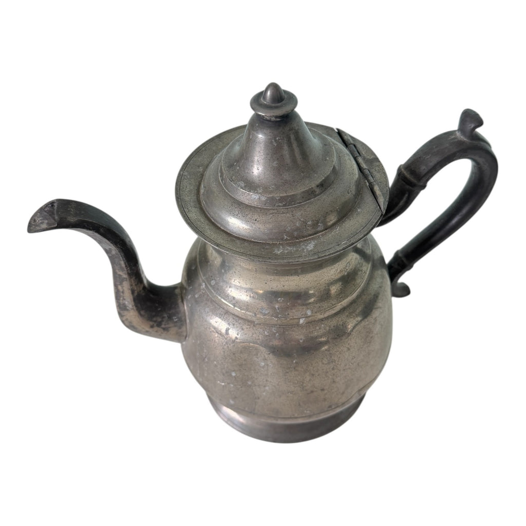 Antique Primitive Pewter Coffee Pot with Lid - Farmhouse Decor