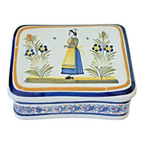 Vintage Henriot Quimper France Lidded Trinket Box with Breton Woman - Signed