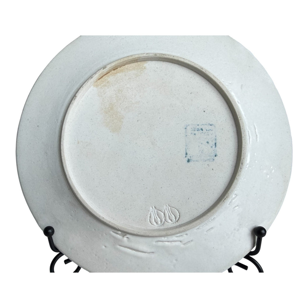 Antique Dedham Pottery Horse Chestnut Pattern Blue Crackle Lunch Plate, 7.5"