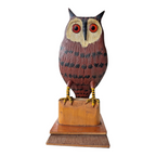 Vintage Carved Folk Art Wood Owl Sculpture Glass Eyes - Signed by Carl Scharver