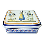 Vintage Henriot Quimper France Lidded Trinket Box with Breton Woman - Signed