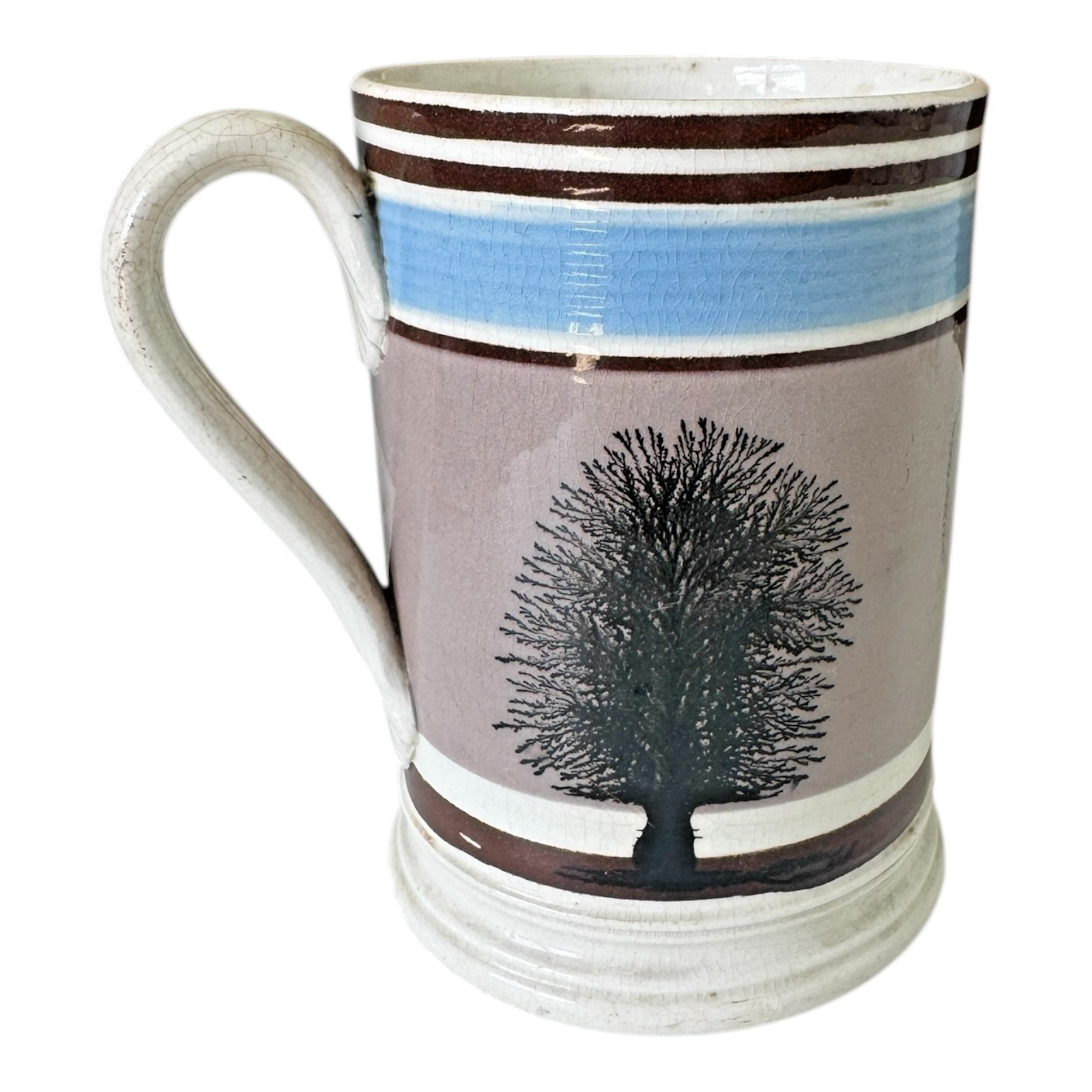 Antique Rare Staffordshire Purple Tree Mochaware Mocha Mug - Early 1800s