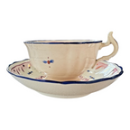 Antique Staffordshire Pink Lustre Lusterware Cup & Saucer - Blue Rim