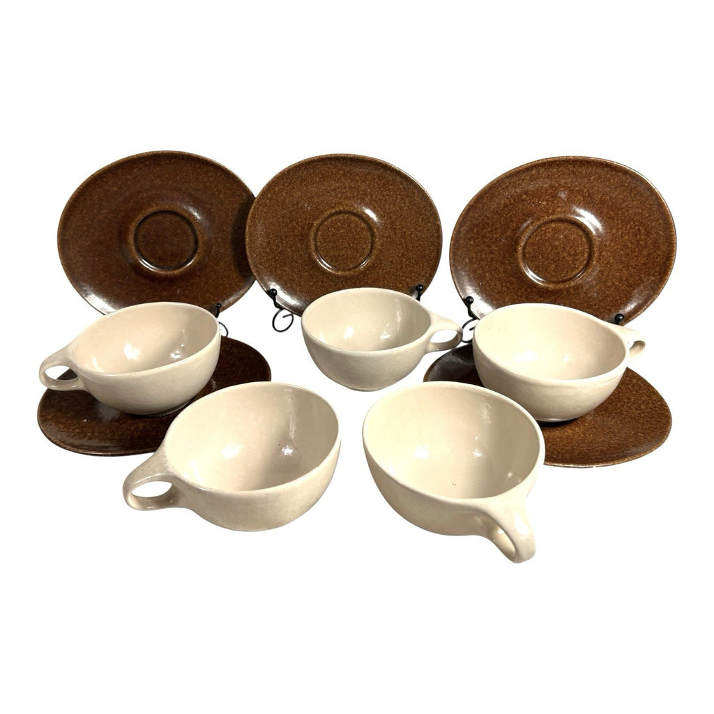 Vintage Roseville Pottery Raymor Coffee Cups and Saucers by Ben Siebel -Set of 5
