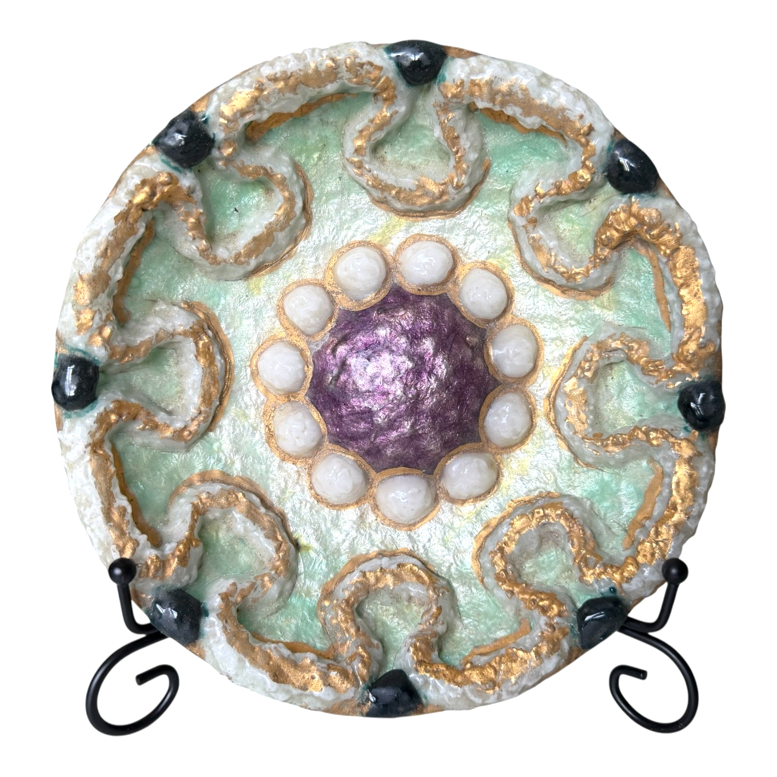 Vintage Duban Christel Limoges MCM Enamel Art Dish - Purple Green Gold, 8.5"