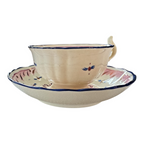 Antique Staffordshire Pink Lustre Lusterware Cup & Saucer - Blue Rim