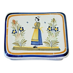 Vintage Henriot Quimper France Lidded Trinket Box with Breton Woman - Signed