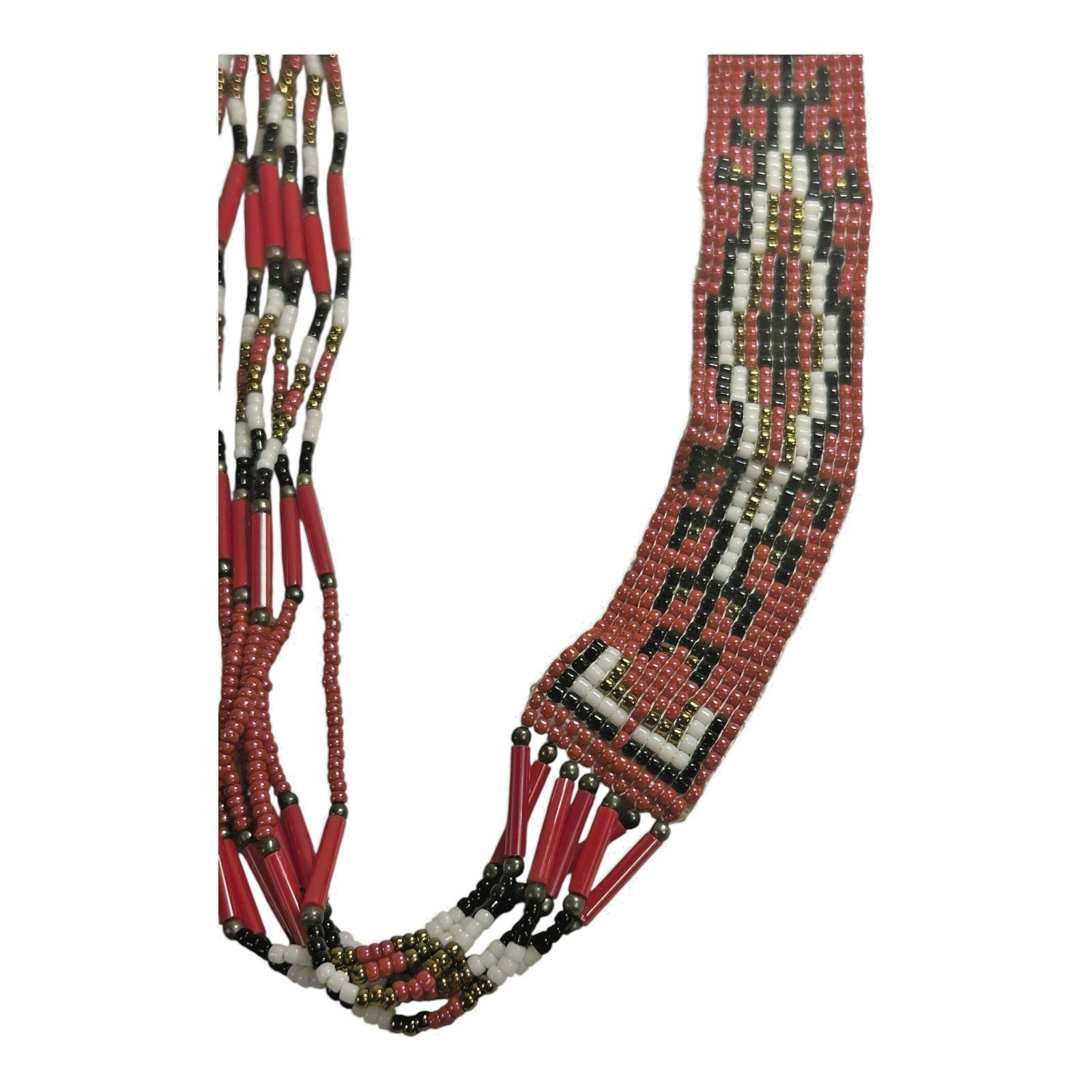 Vintage Native American Beaded Necklace - Geometric Navajo Rug Design