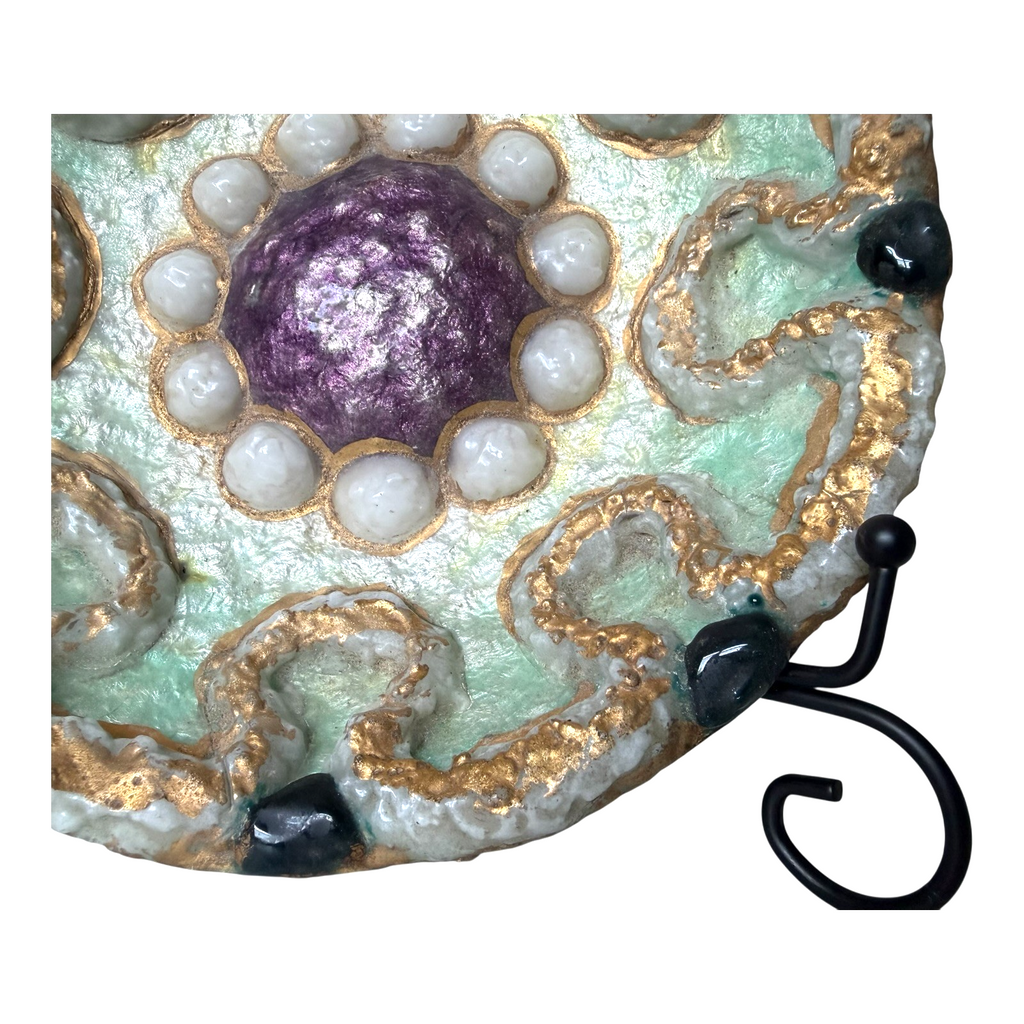 Vintage Duban Christel Limoges MCM Enamel Art Dish - Purple Green Gold, 8.5"