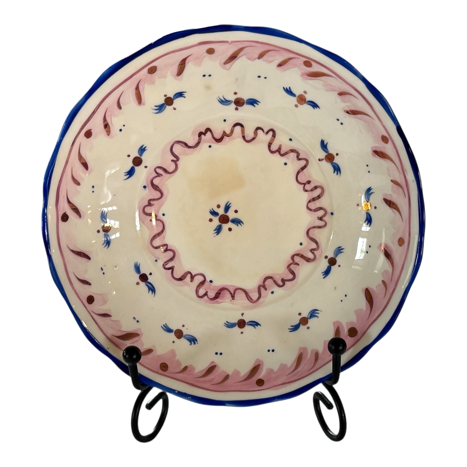 Antique Staffordshire Pink Lustre Lusterware Cup & Saucer - Blue Rim