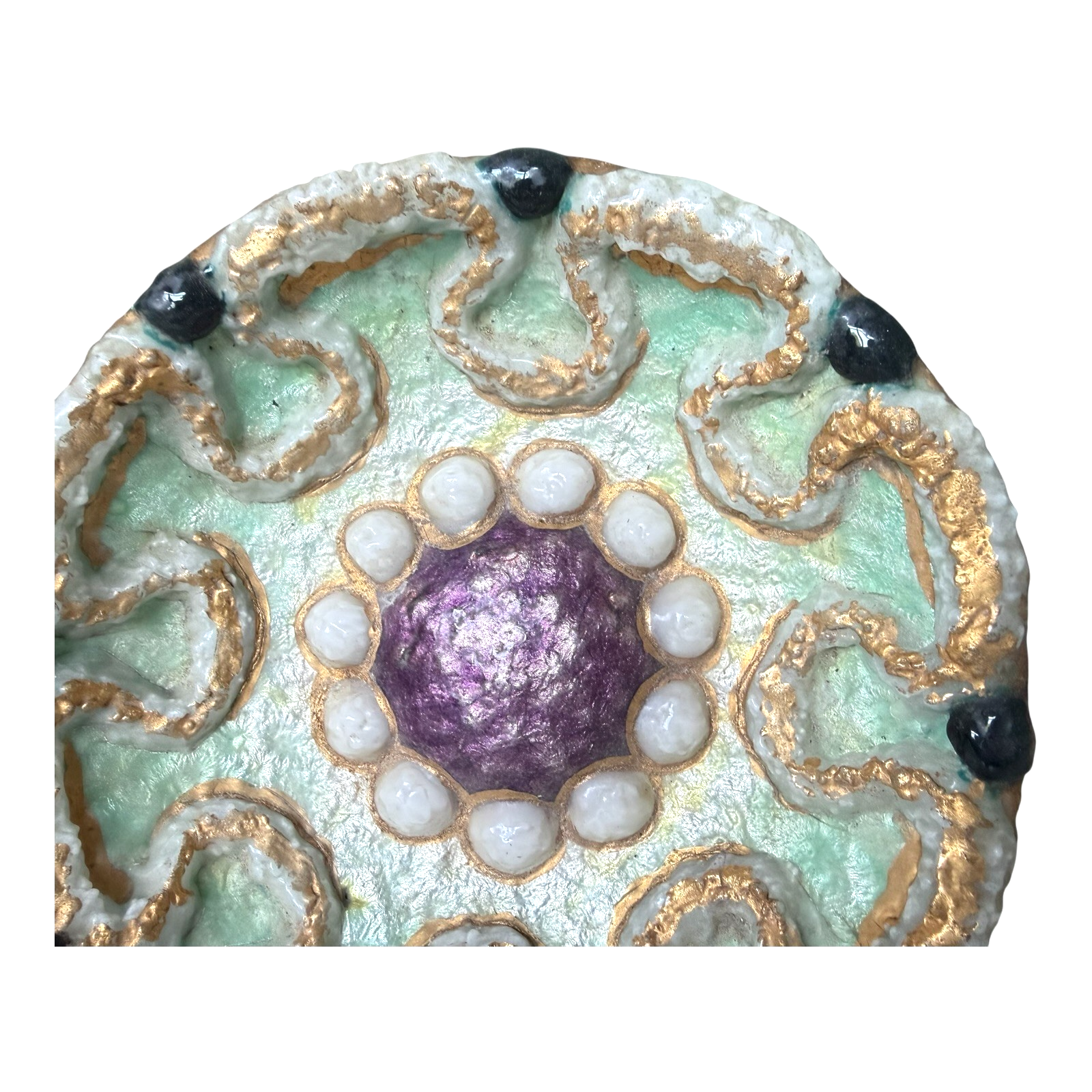 Vintage Duban Christel Limoges MCM Enamel Art Dish - Purple Green Gold, 8.5"