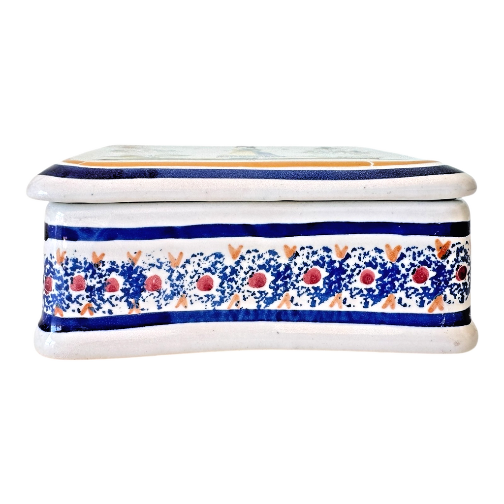 Vintage Henriot Quimper France Lidded Trinket Box with Breton Woman - Signed