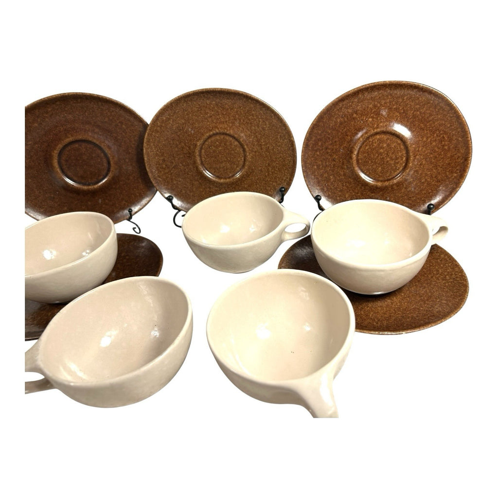 Vintage Roseville Pottery Raymor Coffee Cups and Saucers by Ben Siebel -Set of 5