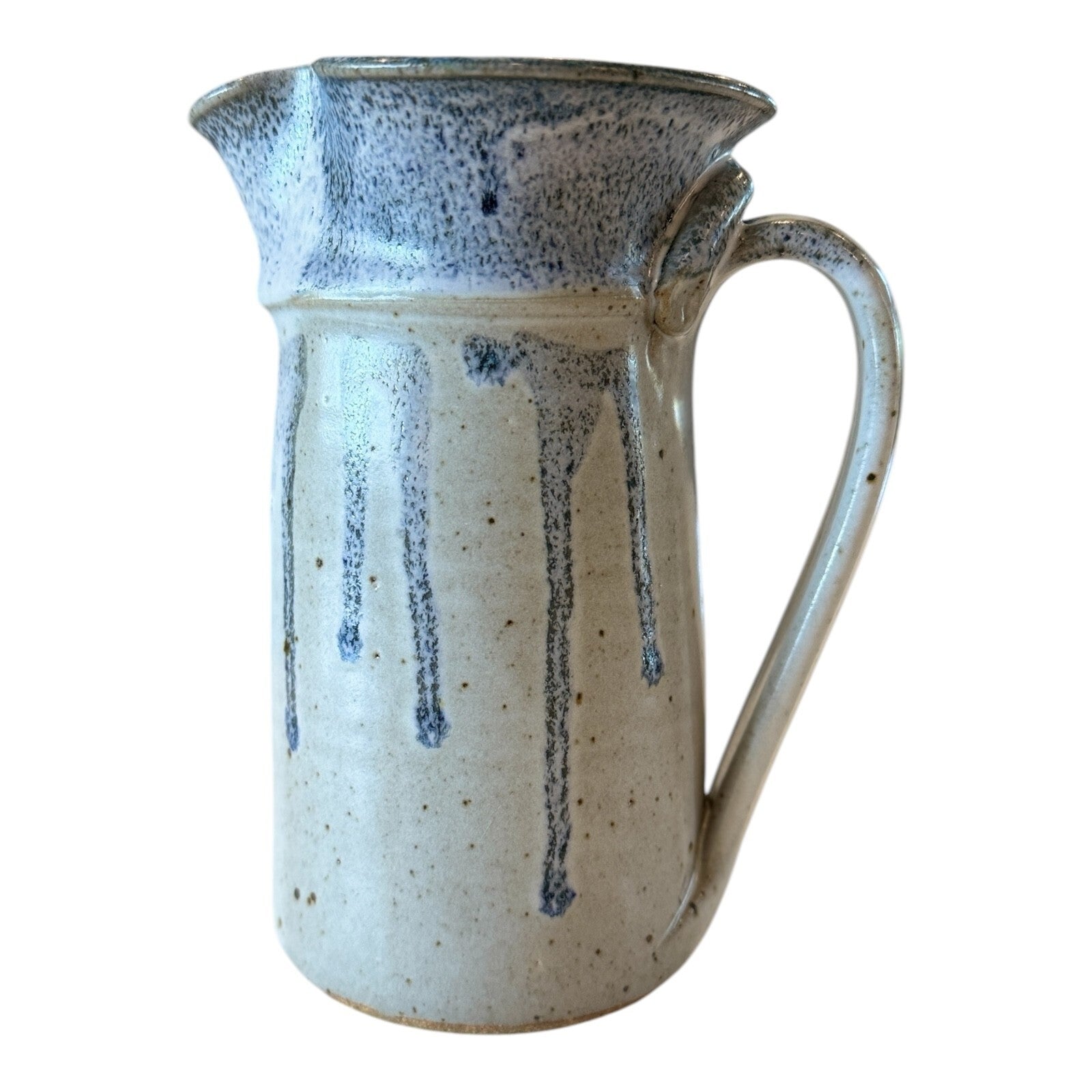 Vintage Country Farmhouse Studio Art Pottery Blue & Gray Pitcher (Signed)