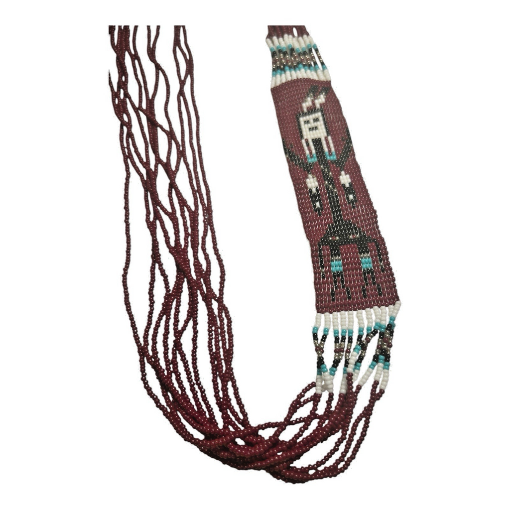 Vintage Native American Beaded Necklace with Navajo Rug Pattern