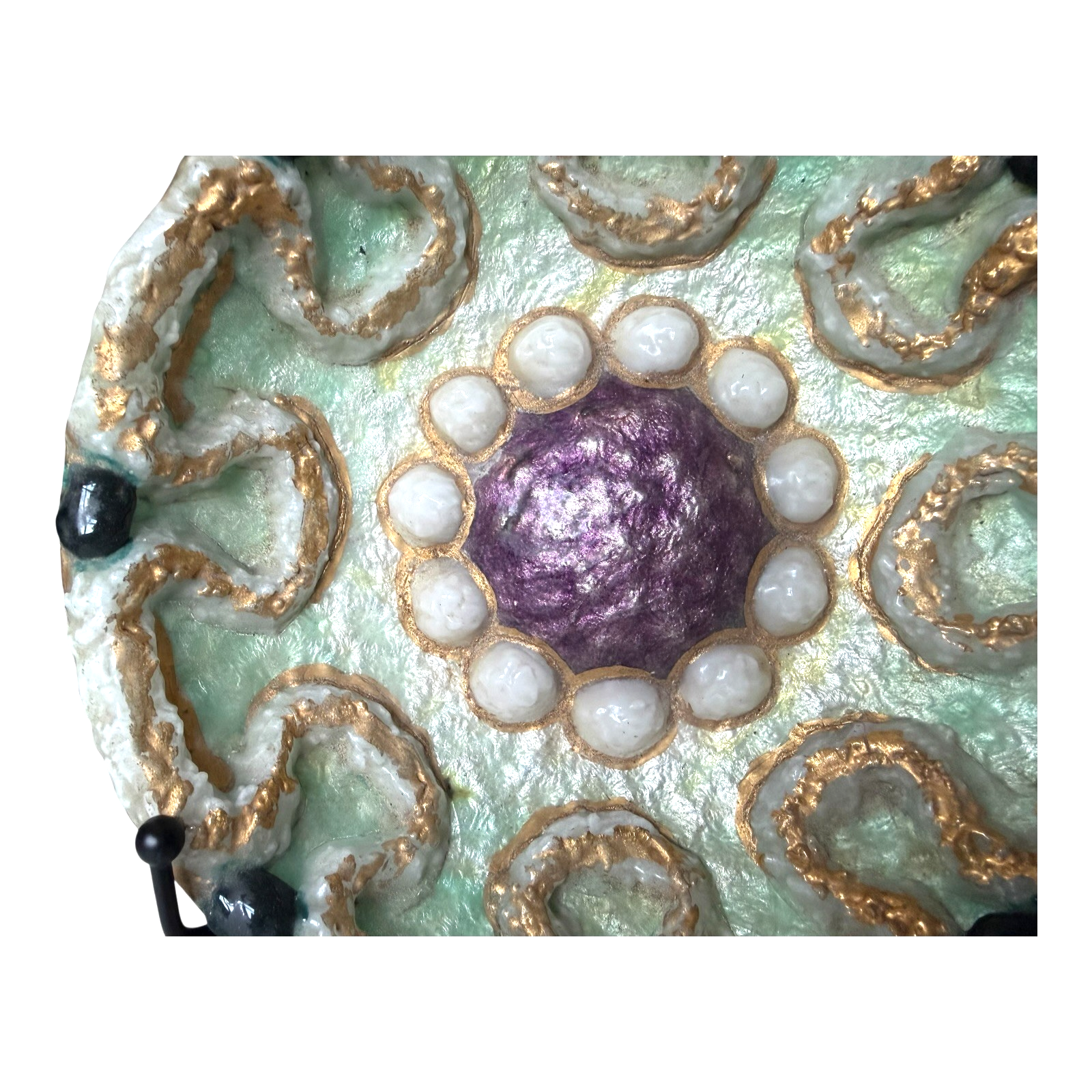 Vintage Duban Christel Limoges MCM Enamel Art Dish - Purple Green Gold, 8.5"