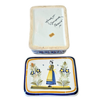 Vintage Henriot Quimper France Lidded Trinket Box with Breton Woman - Signed