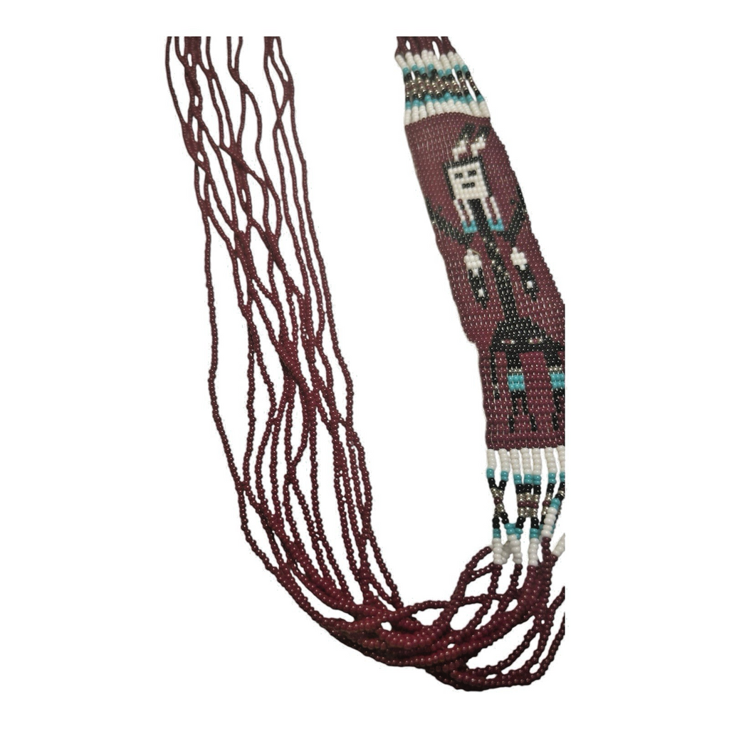 Vintage Native American Beaded Necklace with Navajo Rug Pattern