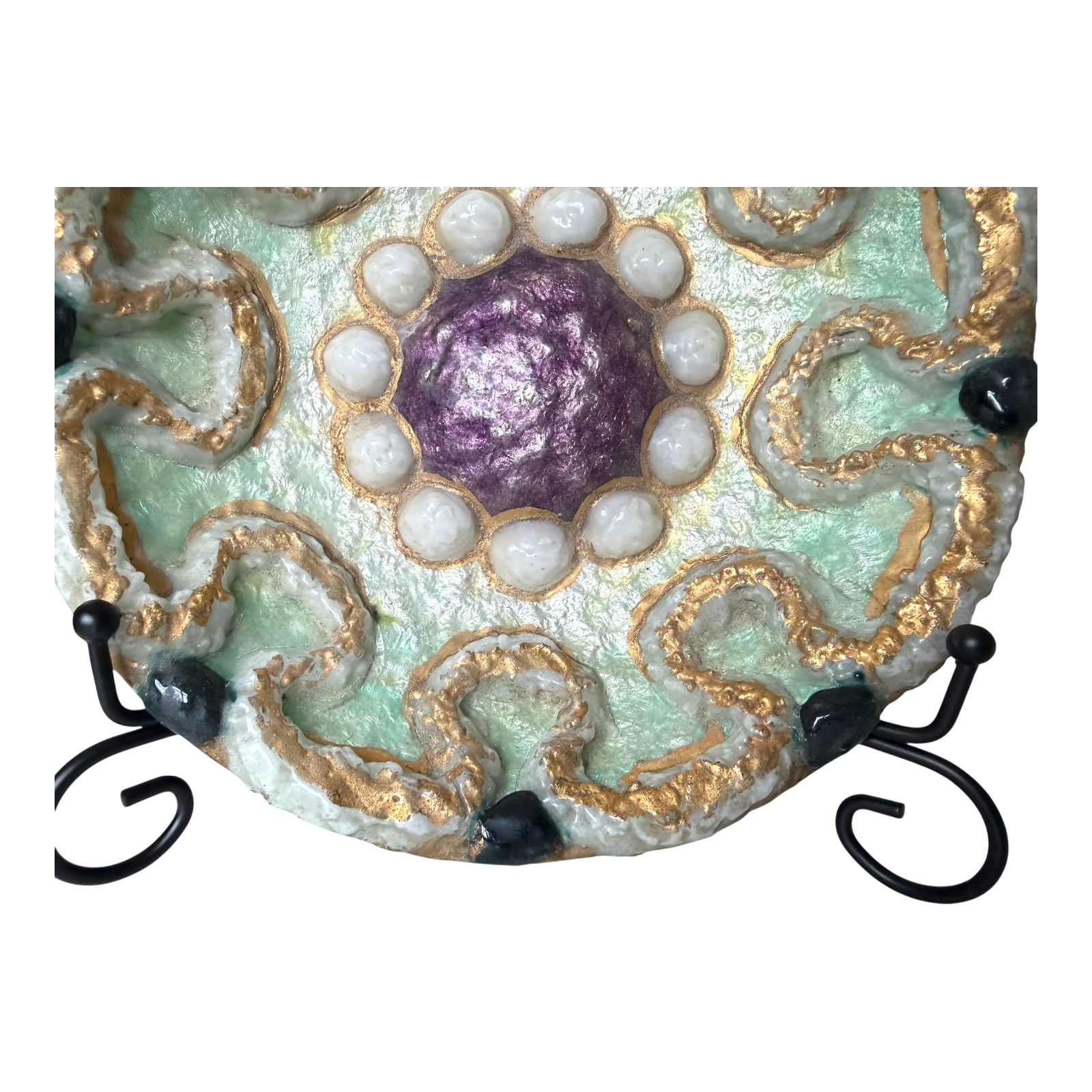 Vintage Duban Christel Limoges MCM Enamel Art Dish - Purple Green Gold, 8.5"
