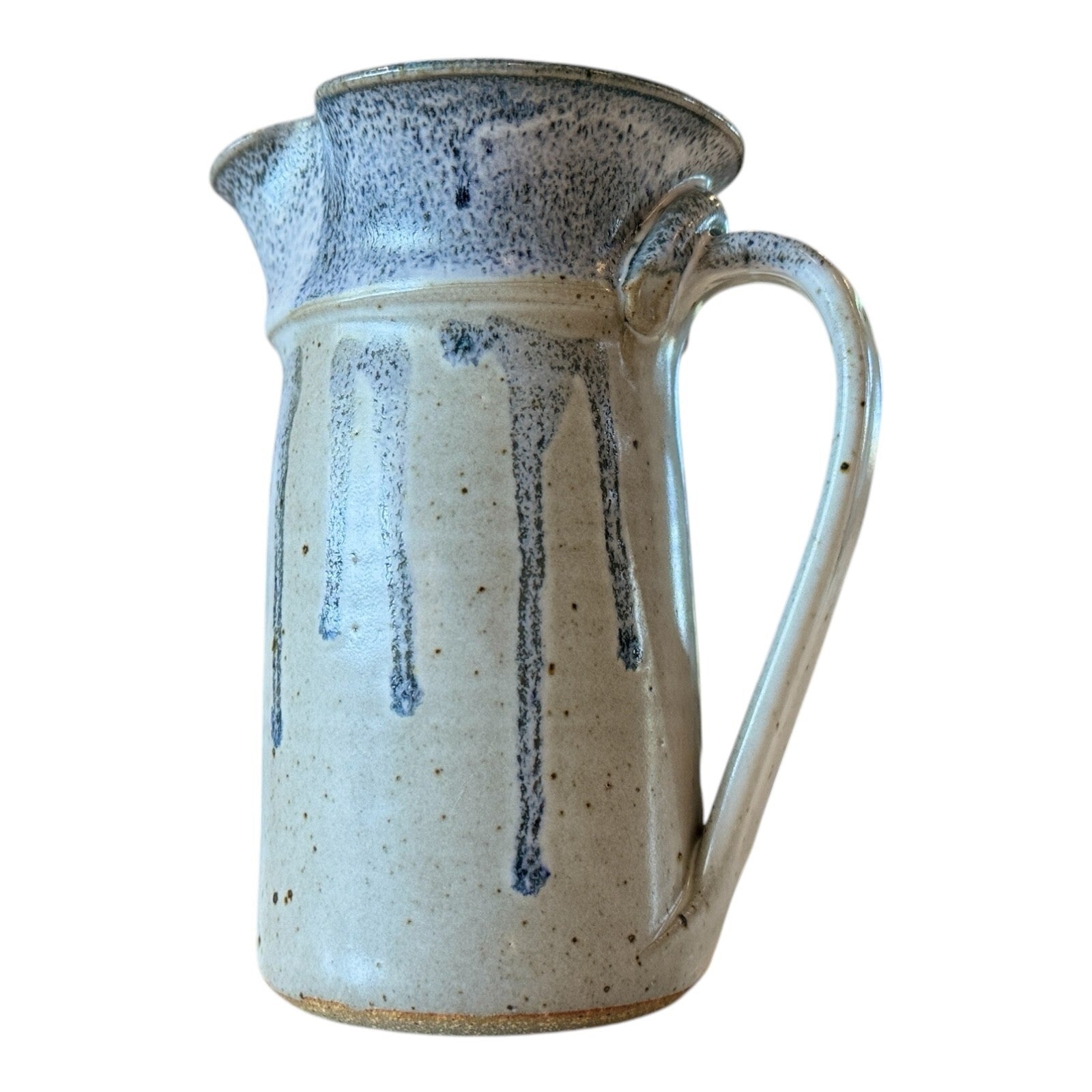 Vintage Country Farmhouse Studio Art Pottery Blue & Gray Pitcher (Signed)