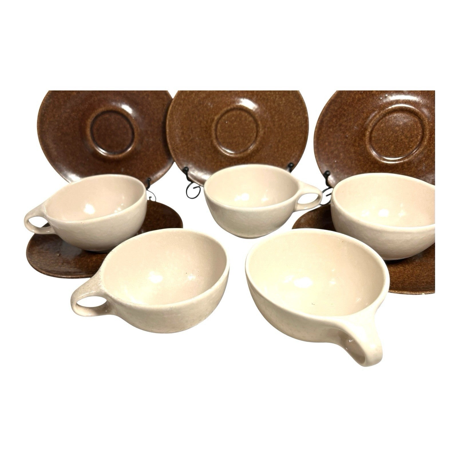 Vintage Roseville Pottery Raymor Coffee Cups and Saucers by Ben Siebel -Set of 5