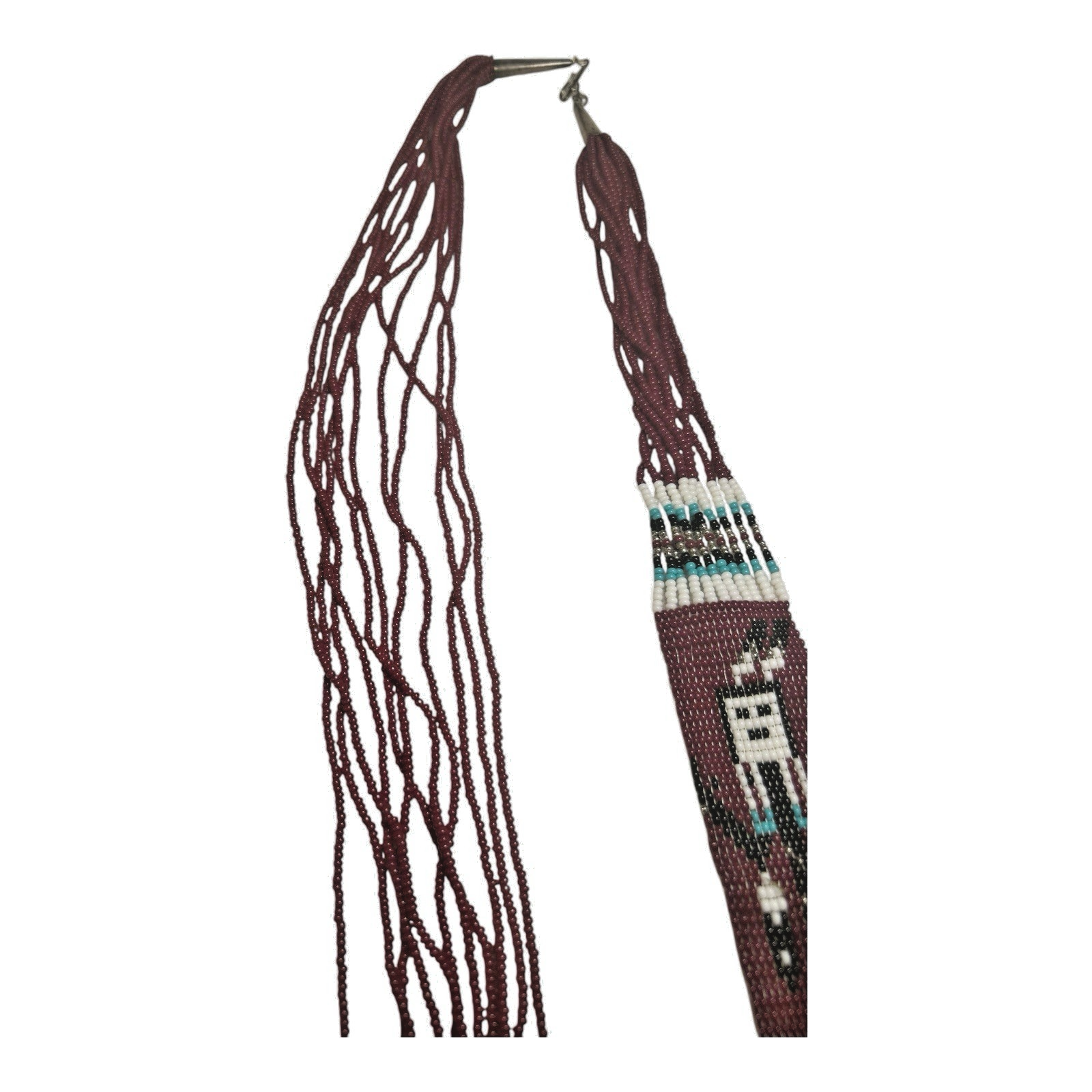 Vintage Native American Beaded Necklace with Navajo Rug Pattern