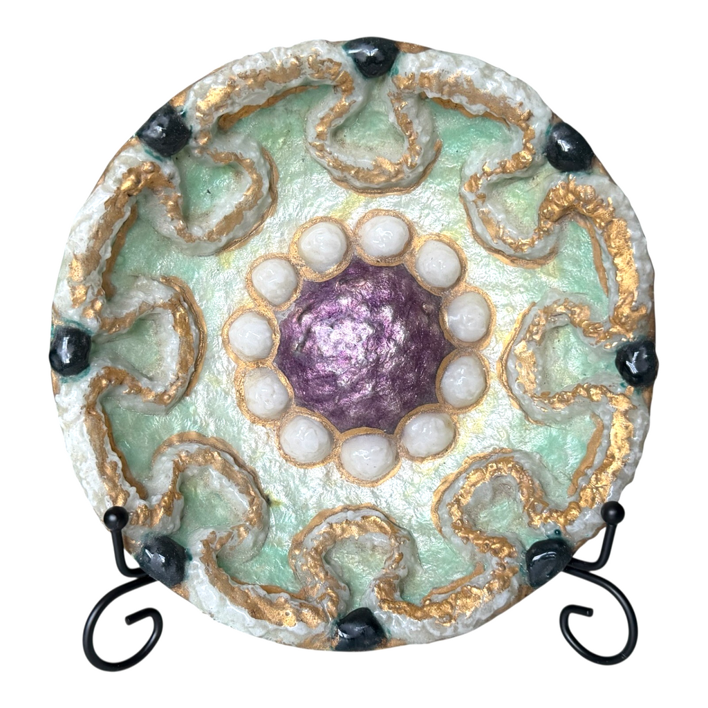 Vintage Duban Christel Limoges MCM Enamel Art Dish - Purple Green Gold, 8.5"