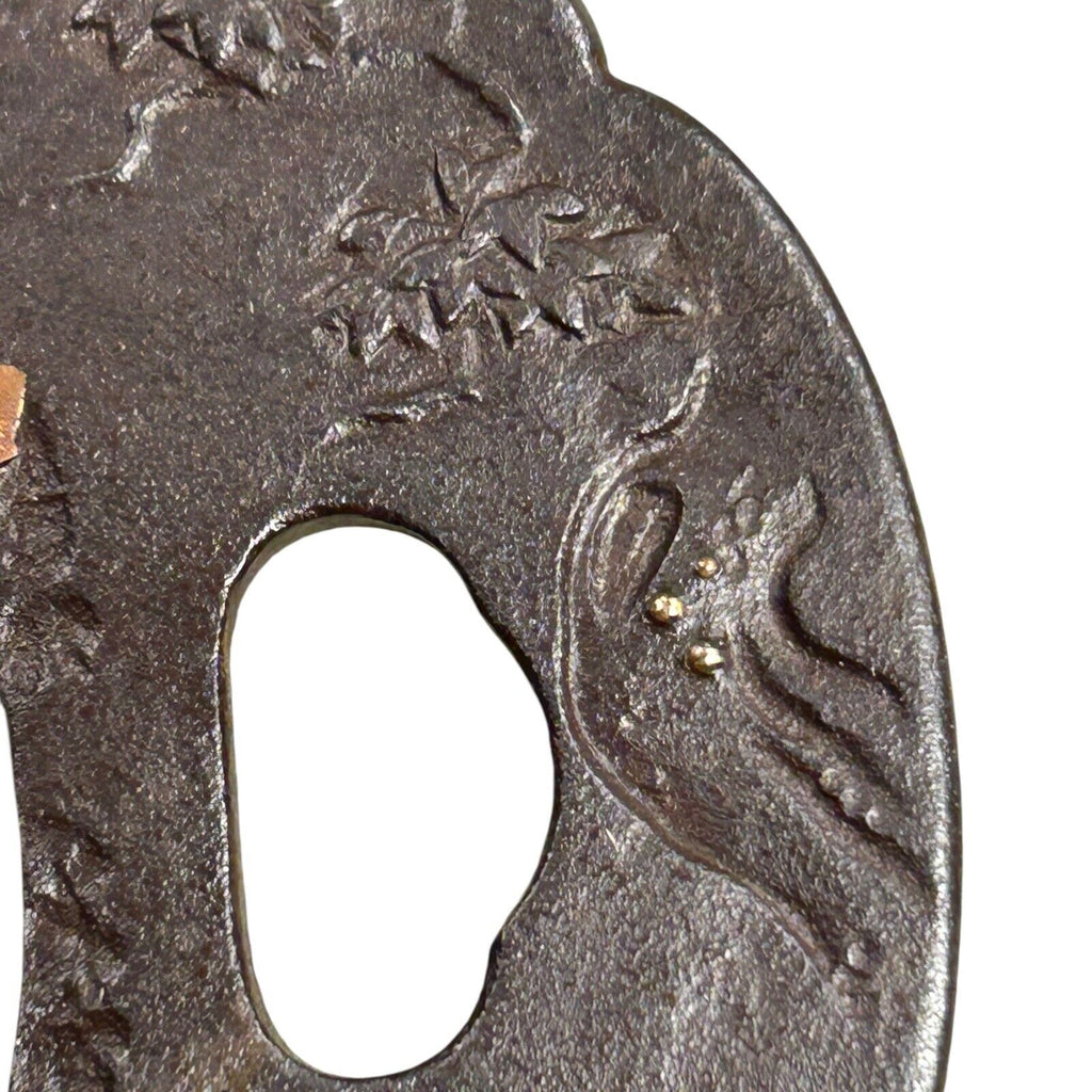 Antique Signed Japanese Handaka Sonja Rakan Tsuba - Edo Period