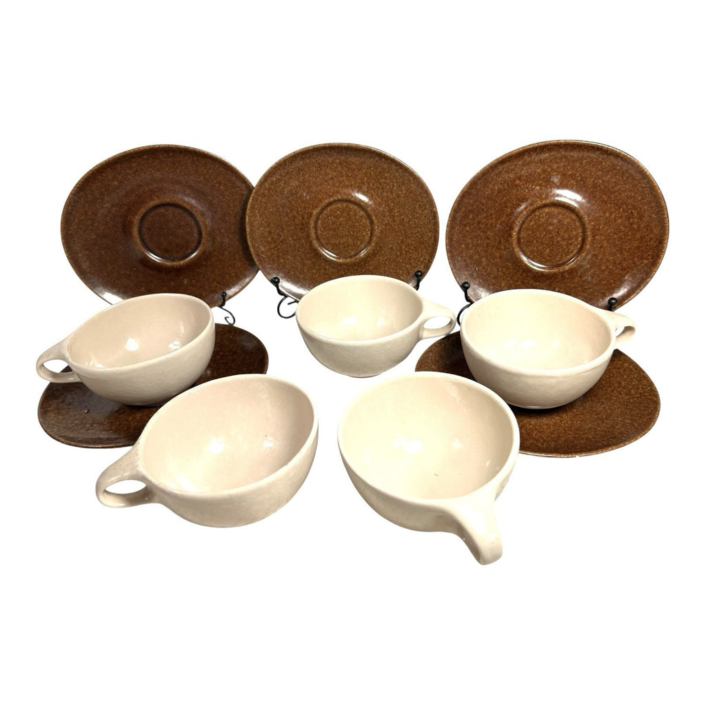 Vintage Roseville Pottery Raymor Coffee Cups and Saucers by Ben Siebel -Set of 5