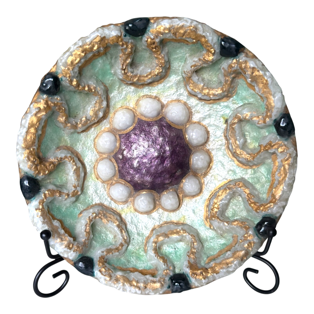 Vintage Duban Christel Limoges MCM Enamel Art Dish - Purple Green Gold, 8.5"
