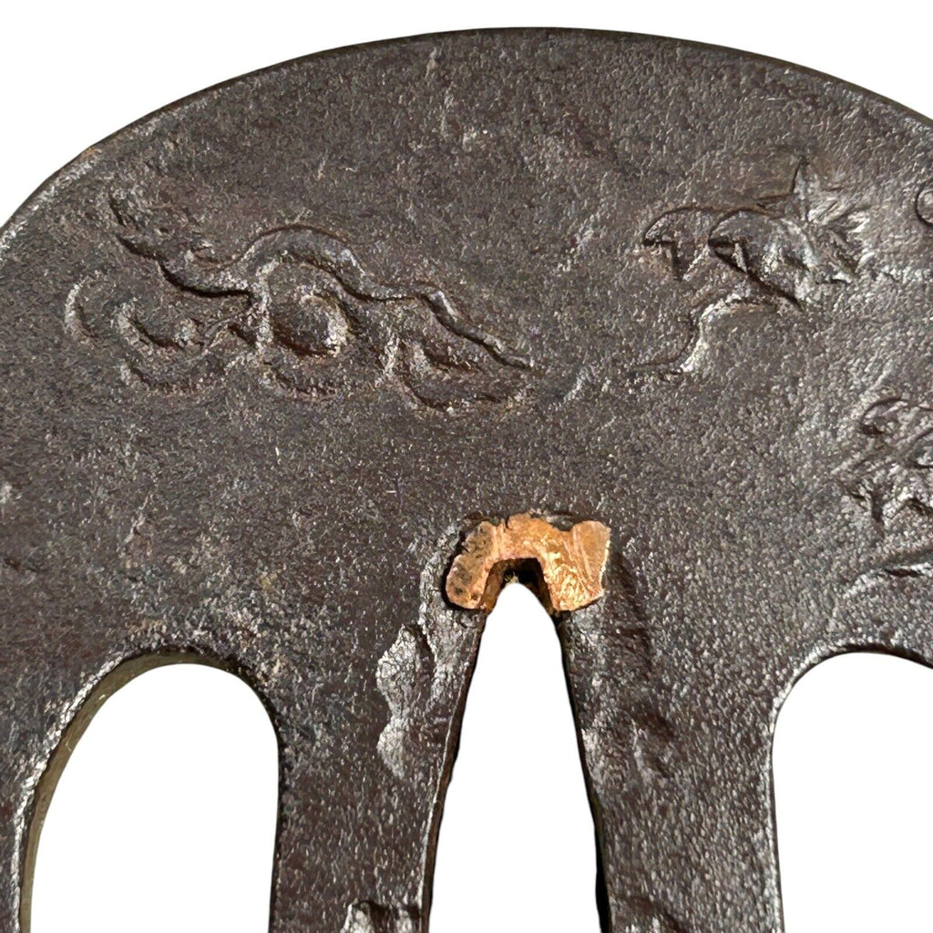 Antique Signed Japanese Handaka Sonja Rakan Tsuba - Edo Period