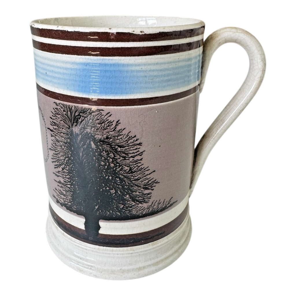 Antique Rare Staffordshire Purple Tree Mochaware Mocha Mug - Early 1800s