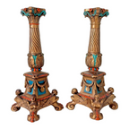 Antique Louis XVI Style Spelter Candlesticks with Figural Sphinx Bases