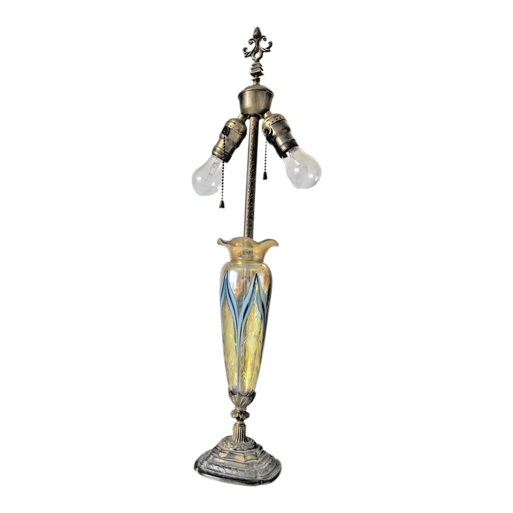 Vintage Durand Pulled Feather Art Nouveau Glass Dual Socket Lamp