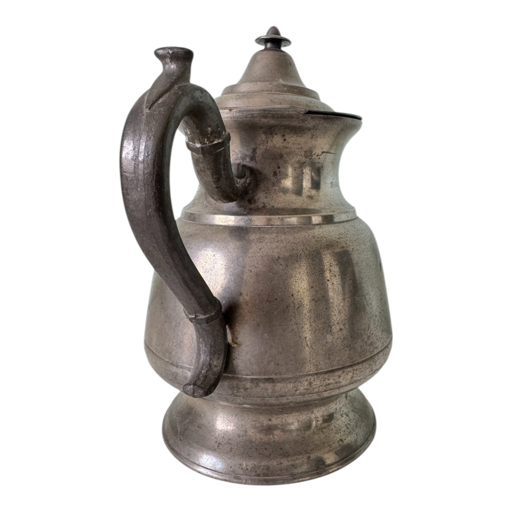 Antique Primitive Pewter Coffee Pot with Lid - Farmhouse Decor