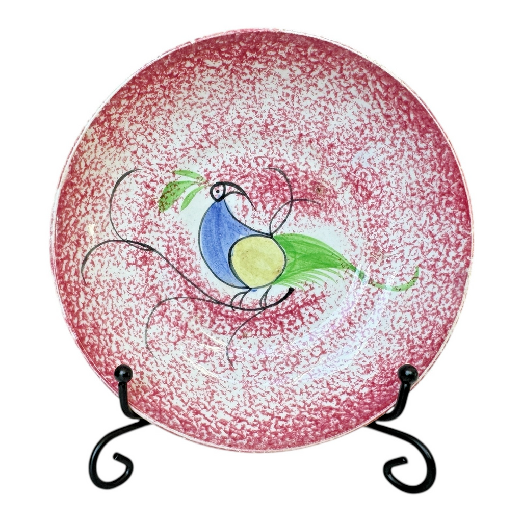 Antique Staffordshire Red Peafowl Spatterware Spongeware Miniature Cup & Saucer