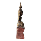 Antique Asian Burmese Wooden Seated Buddha Statue on Red Painted Base