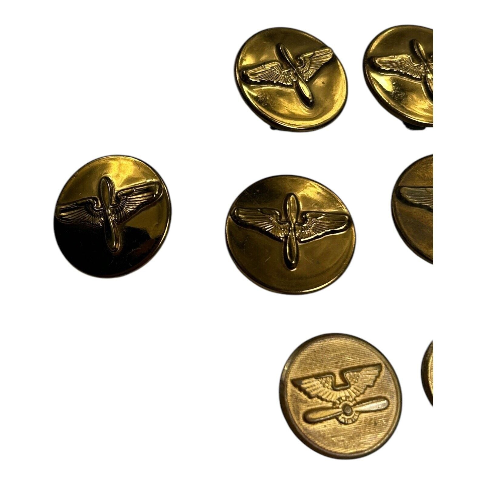 Vintage Lot of 8 WW2 USAAF Buttons and Pins with Wings & Propeller