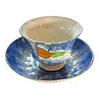 Antique Staffordshire Blue Spatterware Spongeware Cup & Saucer - Peafowl Design
