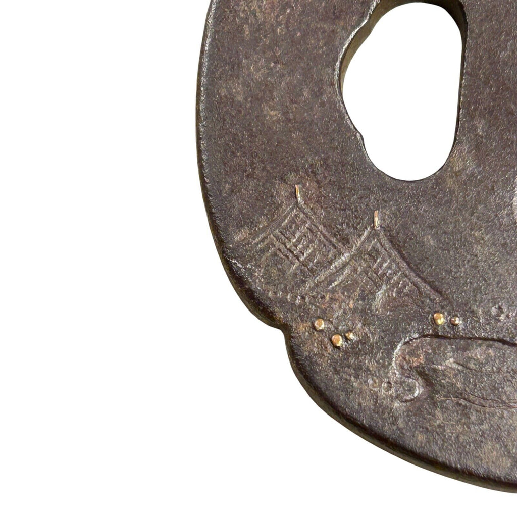 Antique Signed Japanese Handaka Sonja Rakan Tsuba - Edo Period