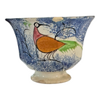 Antique Staffordshire Blue Spatterware Spongeware Cup & Saucer - Peafowl Design