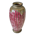 Antique Japanese Meiji Period Pink Art Vase with Metal Basket Weave Overlay