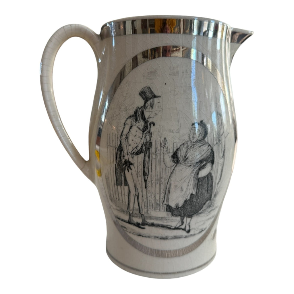 Antique Staffordshire Liverpool Storytelling Silver Painted Pitcher Jug